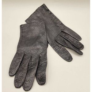 Perfect's Black Leather Gloves Women's Size XS Pebble Texture Button Close 1950s